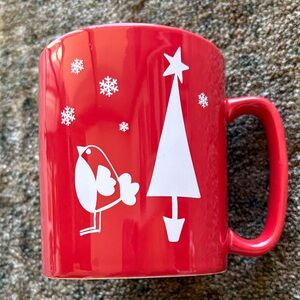 The Old Pottery Company Red Bird Snow Christmas Mug with Bird and Tree Design
